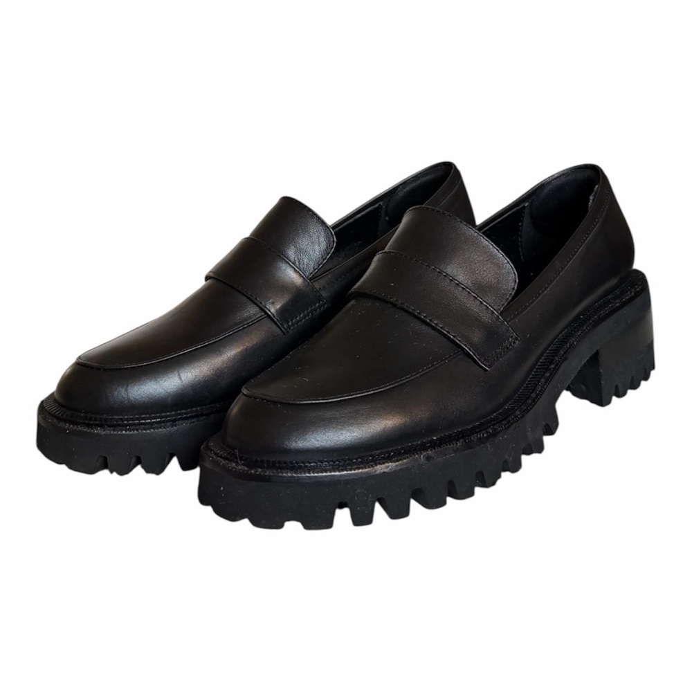 Aerosoles Women's Ronnie Rodney Loafer Slip on Black Leather 6.0 M Block heel
